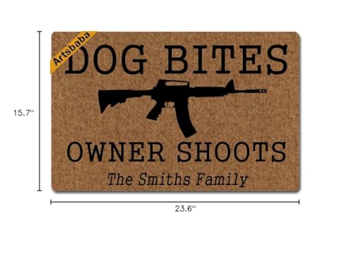 Doormat Dog Bites Guns Owner Shoots Door Mat Monogram Non-Slip Doormat Non-Woven Fabric Floor Mat Indoor Entrance Rug Decor Mat 23.6 x 15.7 Inches