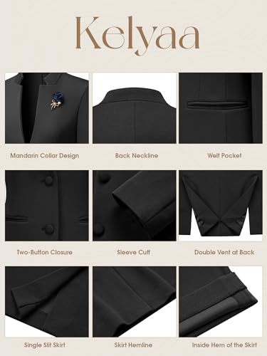 Women's 2 Piece Suit Skirt Set Business Office Work Blazer Jackets and Pencil Skirt with Slit4