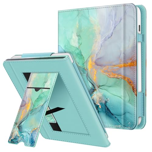 Fintie Funda para Tolino Vision Color (2024)/Vision 6 (2021) y Kobo Libra Colour (2024)/Libra 2 (2021) 7 pulgadas - Funda con soporte para tarjetas con correa de mano y apagado automáticos, mármol