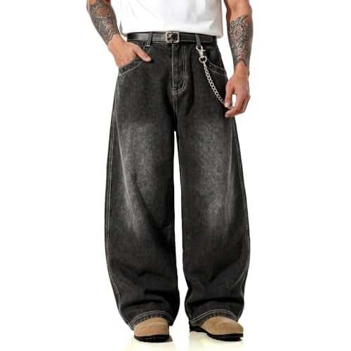 GINGTTO Mens Baggy Jeans Wide Leg Y2K Jeans Men Loose Fit Denim Pants Dark Shadow 36