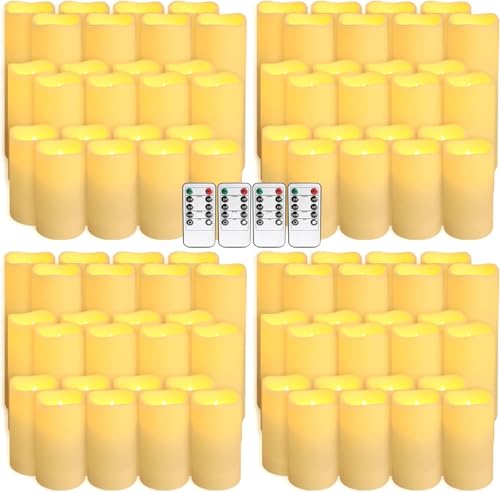 Image of YOROXRG Set of 96 Waterproof Outdoor Flameless Candles, LED Candles with 4 Remote and Timer,(H 4 inch 5 inch 6 inch x D 2.2 inch),for Halloween Wedding Festival