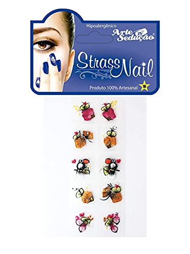 Kit 50 Adesivos para Unhas Strass Nail, Artesanal 100% Feitos a Mão, Arte Sedução