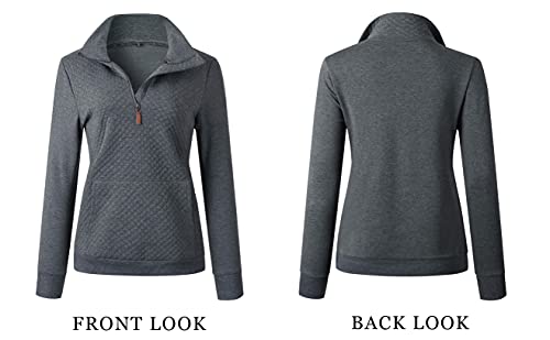 Btfbm Women Fashion Quilted Pattern Lightweight Zipper Long Sleeve Plain Casual Ladies Sweatshirts Pullovers Shirts Tops (Dark Grey, Small) #TOP5