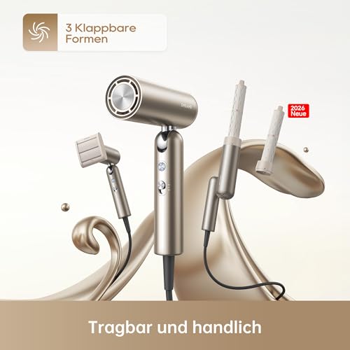 DREAME Pocket Neo Hochgeschwindigkeits-Haartrockner, 3 klappbare Formen Reiseföhn, 300 g, 110.000 U/min Motor, 300 Millionen negative Ionen/cm³, konstant 57 °C, 40s NTC-Trocknung, 2026 Neue 2