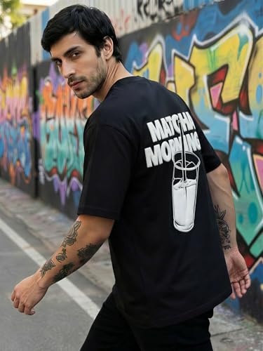 Image of TOXA Men's Pure Cotton Oversized Fit Tshirt | Oversized Baggy Fit Tee with Drop Shoulder | Cool and Stylish Graphic Printed Design Half Sleeve T-Shirt (Available Sizes: S to 2XL)
