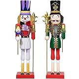 KI Store Double Sided Wooden Christmas Nutcracker Soldier Figure with Halloween Clown Figurine 15-Inch for Xmas Holiday Halloween Decorations Display