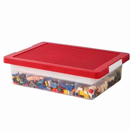 Toys Storage Organizer Box for Lego, Toy Storage Box with Building Plate Lid and Removable Tray, Building Block Storage, Stackable Plastic Organizer Bins(Red) - Image 7