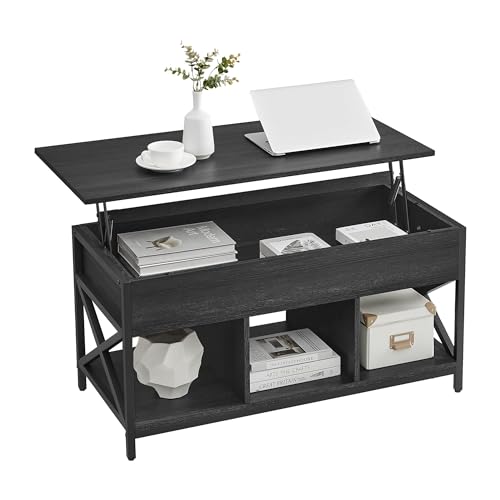 VASAGLE Lift Top Coffee Table, Lift Coffee Table with Storage Shelf, Hidden Compartments and Lifting Top, for Living Room, Office, 19.7 x 39.4 x (19.3