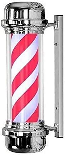 Enseigne barbier lumineuse rotative et applique murale extérieure chrome à bandes tricolores