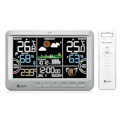 Termómetro Interior al aire Libre de la estación m...: DCF77 estación de Radio controlada - el tiempo se establece y sincronización, soporte de 12 horas y formato de 24 horas. Características - temperatura en °C o °F, formato 12/24 horas, luz de fondo, pronóstico del tiempo, temperatura y humedad interio...