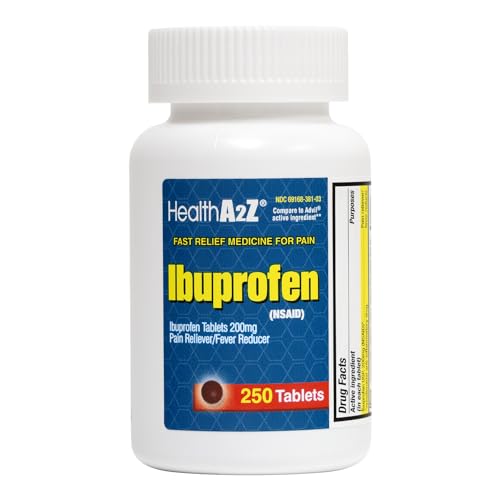 Image of HealthA2Z Ibuprofen 200mg, Pain Relief, Body Aches, Headache, Arthritis, Cramps, Back Pain, Fever Reducer (250 Count)
