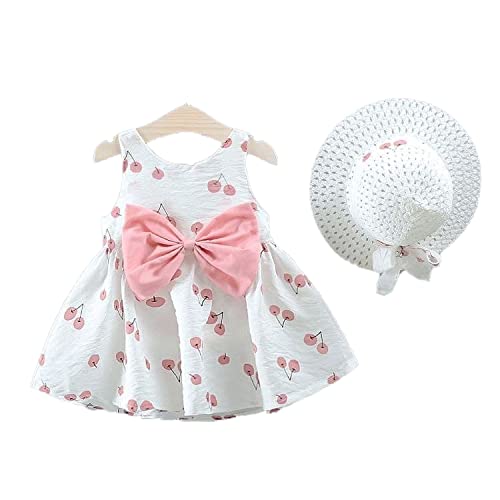 Baby girls frock dress with flower cherry print princess cotton beach tutu midi outfit for new born kids