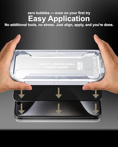 Image of Affix 2 Pack for Privacy iPhone 15 Pro Max Full Coverage Tempered Glass, Screen Protector Guard with Easy Fix Installation Tool, 9H Hardness Shatterproof, HD Clear Scratch Resistant