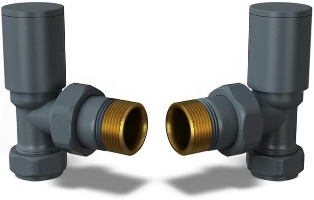 UK Radiators Round Anthracite Radiator Valves - Anthracite Matt Finish - Classy and Modern Design 1/2" x 15mm Angled Radiator Valves - Pair of Valves