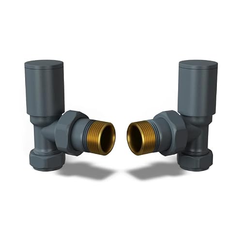 UK Radiators Round Anthracite Radiator Valve Pair - Anthracite Matt Finish - Classy and Modern Design 1/2" x 15mm Angled Radiator Valve Pair - Pair of Valves