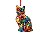  Laure TERRIER Chat en Verre Multicolore, Collection Barcino, Hauteur 10 centimètres. Décoration de Noël