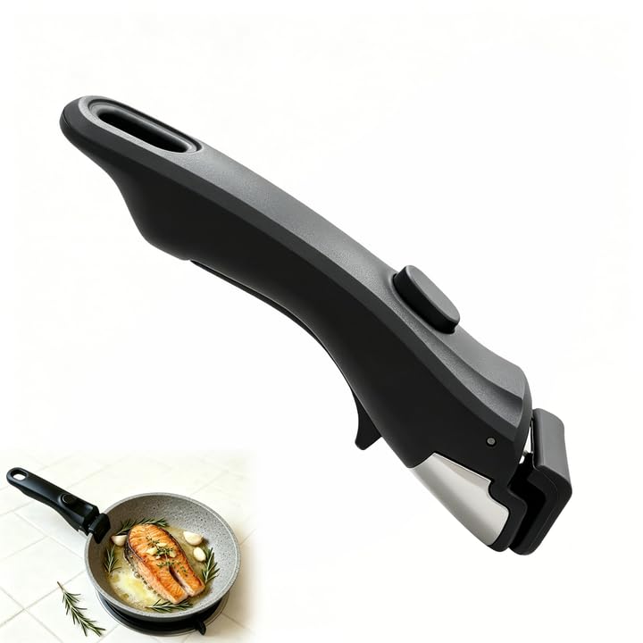 Poignée Détachable pour Casserole et Poêle, Compatible avec Tefal, Manche Amovible Antidérapant Résistant à la Chaleur jusqu’à 250°C, Support 10kg,...