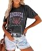 Women's 4th of July Independence Day T-Shirt Summer 1776 USA America Memorial Day Graphic Tees Tops(Dark Grey,XL)