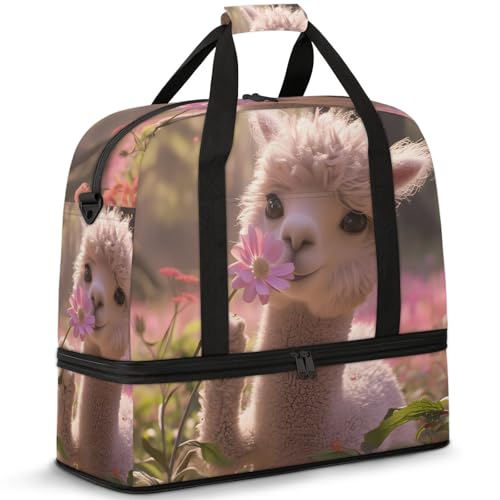 Large Weekender Overnight Bags Animal Cute Alpaca Pink Travel Duffel Bag for Women Men Gym Bag With Shoe Compartment Foldie Travel Tote Bag Carry On Personal Item Bag for Travel Gym Sports