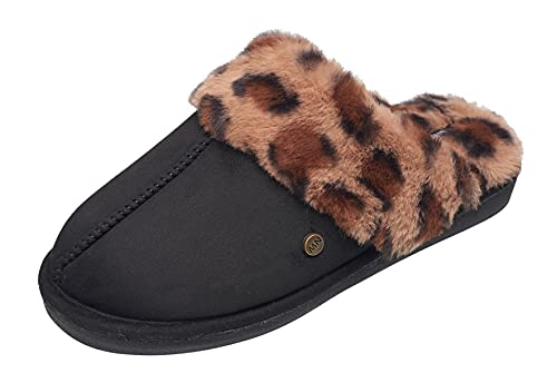 NINE WEST Scuff Slippers For Women, Extra Soft & Comfortable Winter House Shoes, Leopard, Large 9-10