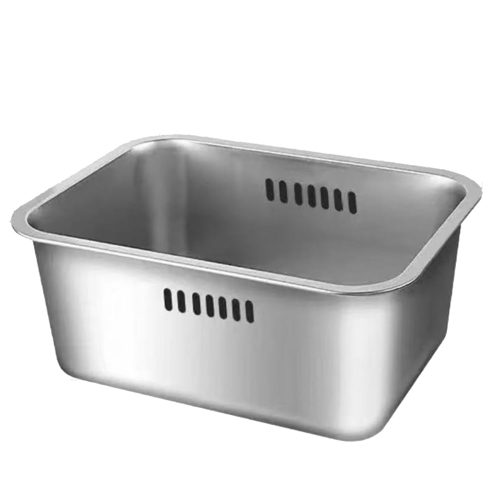 Koolenry As Shown Large Stainless Steel Dishpan Portable Washing-Up Bowl, Multipurpose Kitchen Sink Dish Tub Vegetable Washing Basin