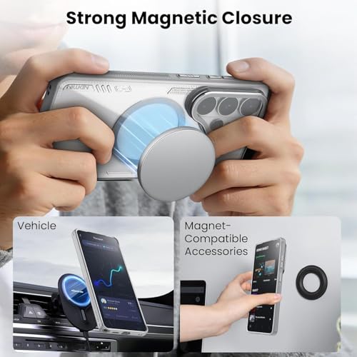 Image of PRITO Nilkin Magnetic Case for Samsung S26 Ultra, Shockproof Protection with MagSafe, Never Yellowing and Biodegradable Material, with Stand & Camera Lens Cover (Gray, S26 Ultra)