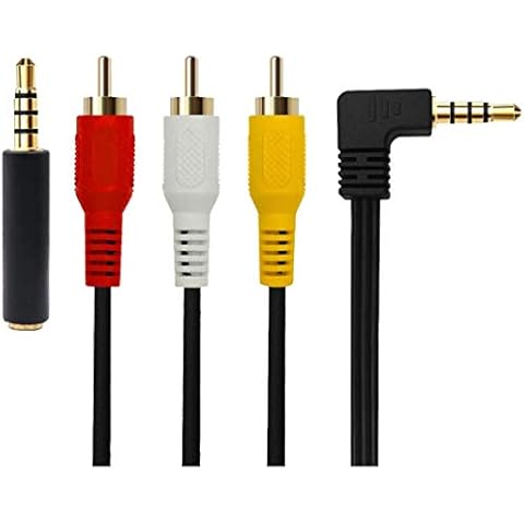 3.5 mm to RCA AV Camcorder Video Cable,90 Degree 3.5mm Male to 3RCA Male Stereo Audio Video AUX Cable for Smartphones MP3 Tablets Speakers,Home Theater - 5ft/1.5m Cover