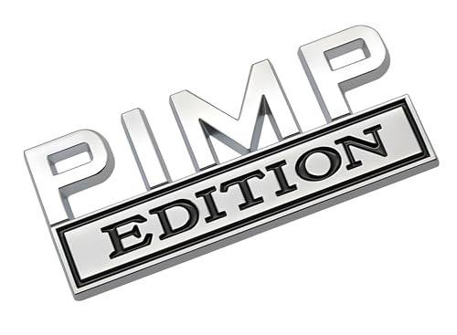 Image of Pair Set Metal Pimp Edition Badge 3D Emblem Car Side Rear Front Hood Trunk Door Bumper Decal Sticker (Silver Black)