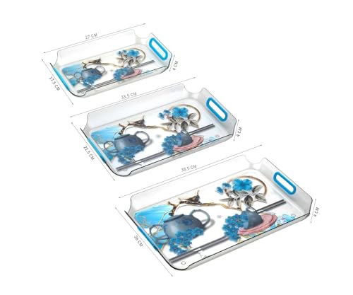 Image of Serving Tray /Tray Sets for Serving Multi-Use Nashta Plate & Kitchen's Tea Tray, Serving Tray Set of 3 Perfect Tray Sets for Hosting Guests at Home, Serving Trays Set for Kitchen.