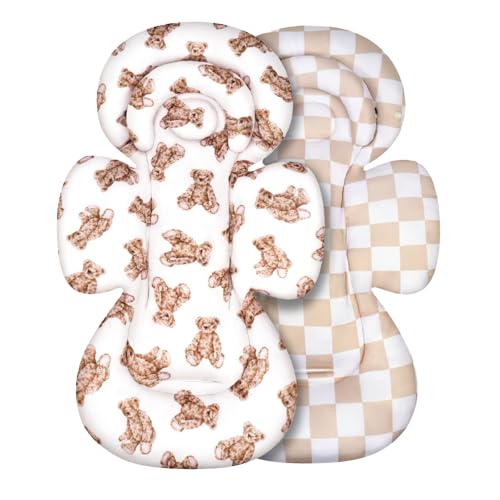 Image of TinlyFinly Infant Car Seat Insert with Removable Cushion for Preemie to Toddler, Reversible Newborn Carseat Insert for Baby Head Body Support, Fits for Stroller, Baby Swing, Bouncer (Teddy Bear)