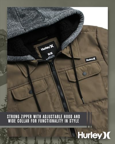 Image of Hurley Men's Voyager Jacket - Warm Insulated Fleece Jacket with Cozy Sherpa Lining - Lightweight Hooded Jacket for Men (S-XL)