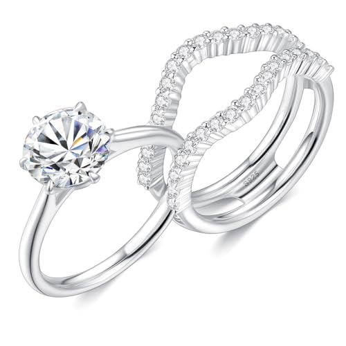 Moissanite Wedding Ring Set for Women, 2CT D Color VVS1 Bridal Set Wedding Bands S925 Sterling Silver with 18K White Gold Plated Engagement Anniversary Rings for Her