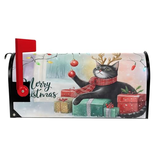 Image of Christmas Cat Kitty Magnetic Mailbox Covers Winter Snowflake Xmas Reindeer Mailbox Cover Over Size Full Magnet Garden Yard Porch Mail Boxes Cover Holiday Decorations 25 inch L x 21 inch W