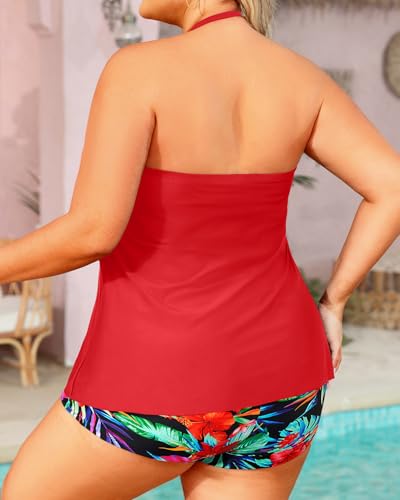 Image of Daci Plus Size Bandeau Tankini Swimsuit for Women 2 Piece Halter Swim Top with Shorts Tummy Control Bathing Suits