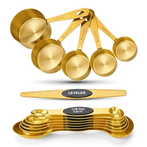 Foyucool Gold Measuring Cups & Spoons Set for Cooking, 13pcs