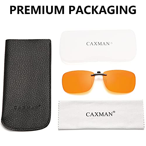 Caxman Blue Light Clip On Glasses Men Women Phone Tv Computer Sleeping Glasses For Rx Eyeglasses Or Reading Frames Anti Eyestrain Sleep Better W/Orange Lens Large 59X42Mm #TOP5