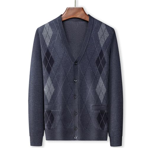 Men Sweater Cardigan Buttons Down Argyle Pattern Vintage Knit Sweater for Winter V Neck Clothing4