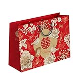 紙袋 ギフトバッグ 手提げ ギフト包装 リボン 紙袋 5/10枚セット おしゃれ 花柄 プレゼント包装バッグ 可愛い 横型大 ビジネス紙袋 包装手提げバッグ オリジナルエディション 贈答用 (10枚セット（36*25*13cm）, レッド)