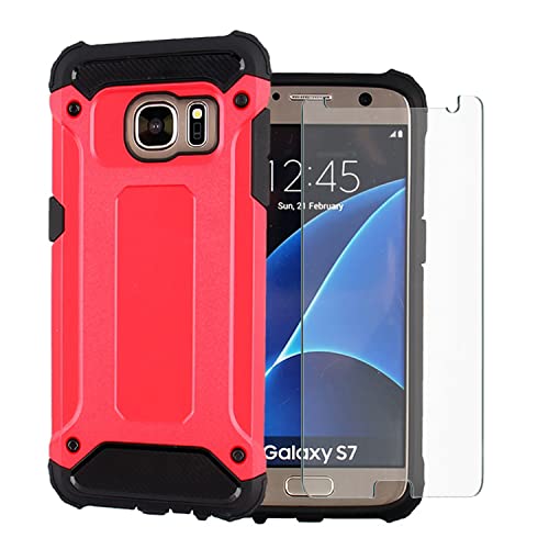 Asuwish Phone Case for Samsung Galaxy S7 with Tempered Glass Screen Protector Cover and Slim Rugged Hybrid Dual Layer Mobile Cell Accessories Protective Glaxay S 7 7s GS7 SM-G930V G930A Women Men Red