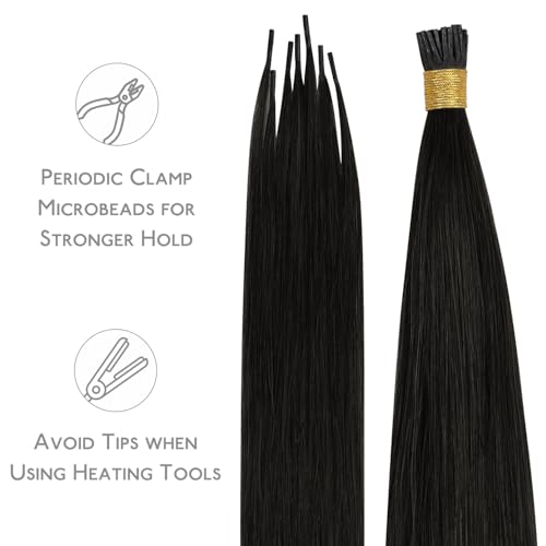 Image of WENNALIFE I Tip Hair Extensions Human Hair, 50g 50s 18 Inch Natural Black Remy Itip Human Hair Extensions Invisible Itips Straight I Tips Fusion Extensions Real Human Hair