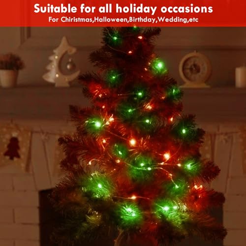 Image of 3 Pack Christmas Fairy Lights Battery Operated with Remote Red and Green | Each 80LED 26FT, 8 Modes, Timer, Waterproof & Cuttable Wire, Christmas String Lights Twinkle for Holiday Party Room DIY Decor