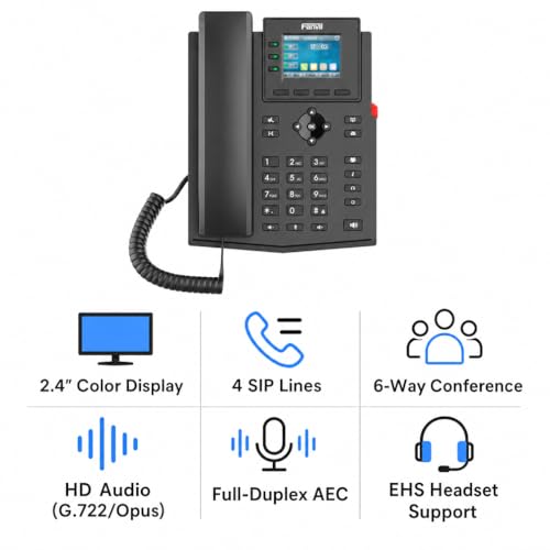 Teléfono VoIP Fanvil X303 2.4" color, 2 cables miniatura 4
