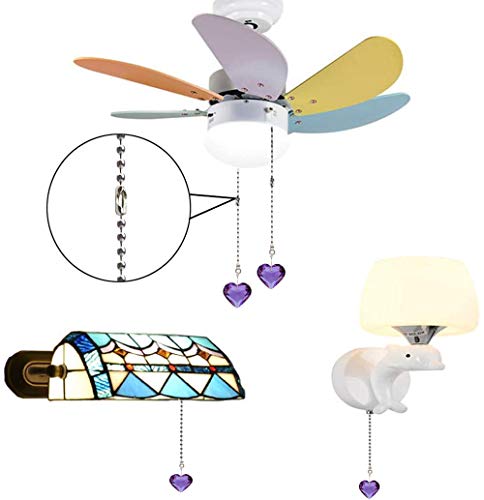 Image of 2Pcs Crystal Ceiling Fan Pull Chain Extender with Connector, 12 inch | K9 Crystal Glass, Not Acrylic, Heart Prism, Cut-To-Length Adjustable, Snap-On Connector For Fan, Light, Lamp (Purple)