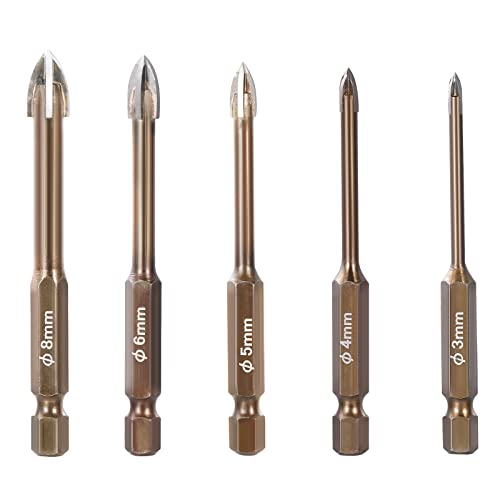 Accessories Coffret de 5x forets pour verre, brique, plastique et bois, outils de perçage à tige hexagonale en alliage pour miroir et carreaux de céramique sur le béton et les murs de briques Cover