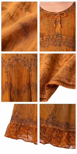 Image of Sakkas Stonewashed Rayon Embroidered Adjustable Spaghetti Straps Long Dress