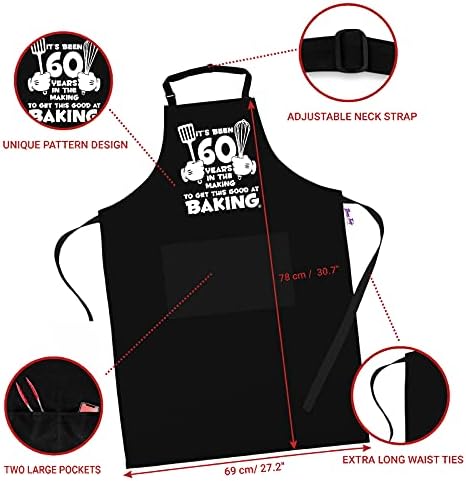 BBQ Aprons for Men, Funny Cooking BBQ Apron in 100% Cotton, Adjustable with 2 Pockets, Birthday, Christmas, Cooking Gifts for dad, chef, husband, him - It's Been 60 - Black
