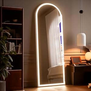 Arched LED Mirror Full Length – 65″ x 26″ Mirror Full Length with Light, Wall Mounted Full Body for Bedroom/Dressing Room, 3 Color Lighting, White