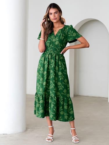 Image of Simplee Womens Summer Boho Maxi Dress Semi Formal Wedding Guest Short Sleeve V Neck Empire Waist Floral Long Dresses