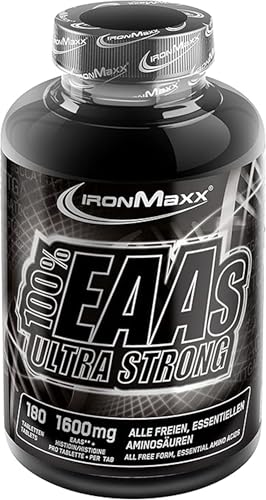 100% EAAs Ultra Strong 180 Stk. vegan - EAA Tabletten hochdosiert mit 1600mg, Mit allen 8 essentiellen Aminosäuren + Histidin, Enthält BCAAs Leucin, Isoleucin & Valin