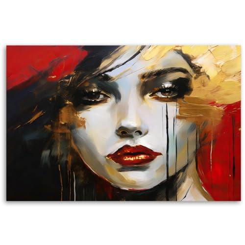 Lienzo de pintura abstracta mujer con labios rojos para decoración de salas modernas